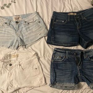 Buckle Mixed Denim Jean Shorts - Light Blue, White, Dark Blue; BKE, Big Star 26